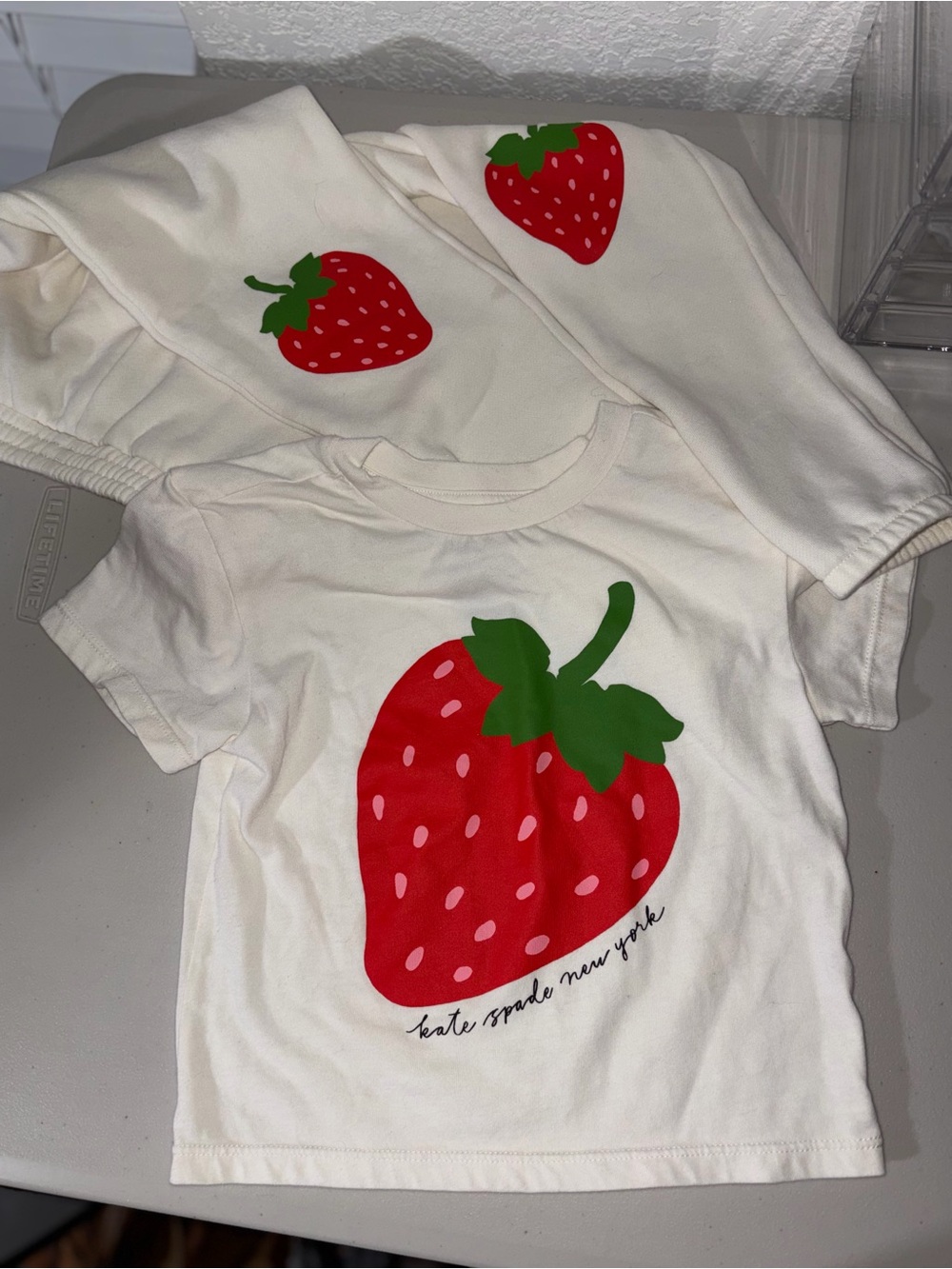 kate spade Cream Tee and pants with Red Strawberry Graphic